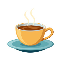 Obraz premium Vector illustration of a steaming coffee cup with saucer, isolated on white background