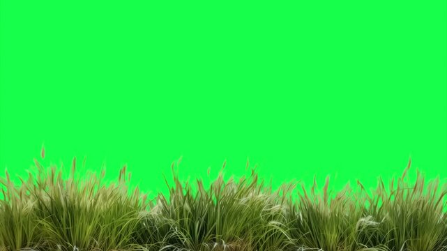 Lush grass animation, transparent 4K video, green screen