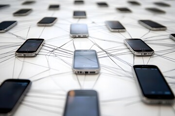 Smartphone network connectivity showing communication and global data exchange connections