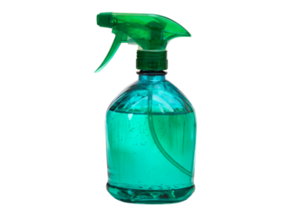 Teal spray bottle filled with cleaning solution, Isolated On Transparent Background