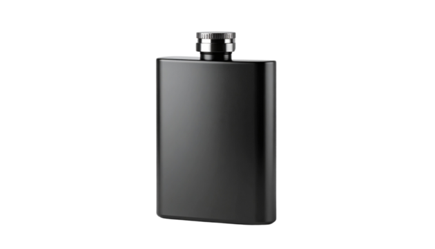 Black Matte Bottle Metal Flask  isolated on solid white background Png form