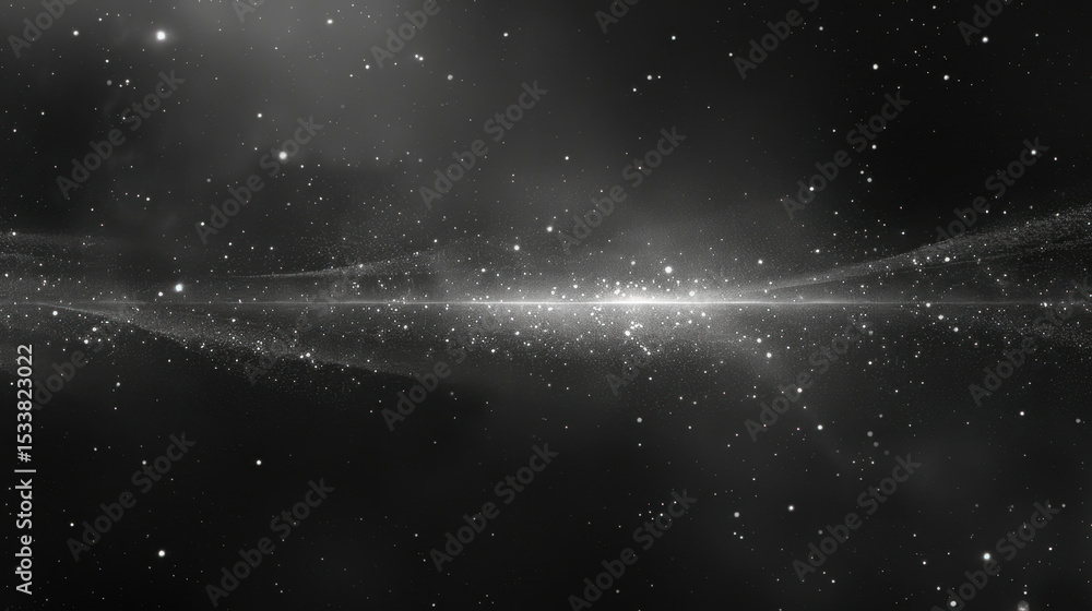 Poster stunning cosmic scene featuring vast expanse of space filled with shimmering stars and ethereal ligh