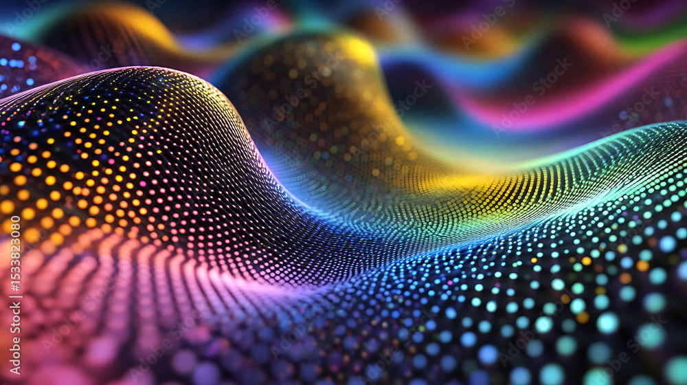 Aufkleber a colorful, abstract image of a wave with many dots. the image is full of vibrant colors and has a d
