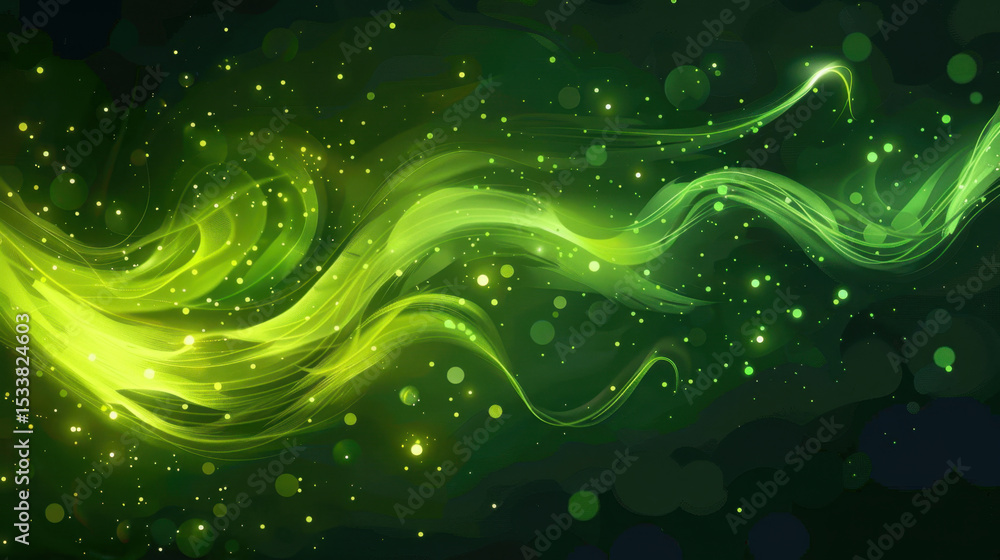 Aufkleber wavy abstract design with vibrant green colors and glowing particles creates mesmerizing visual effe
