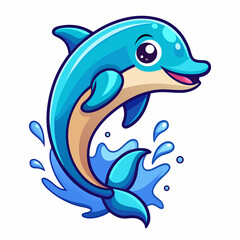 Fototapeta premium Cartoon cute dolphin ocean sea animal vector illustration drawing art