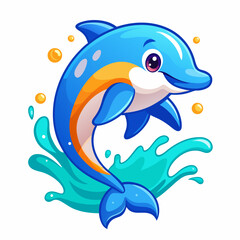 Obraz premium Cartoon dolphin illustration jumping out of water ocean aquatic mammal art
