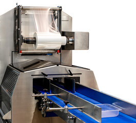 Isolated food packaging machine with rolled plastic film