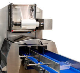 Isolated food packaging machine with rolled plastic film