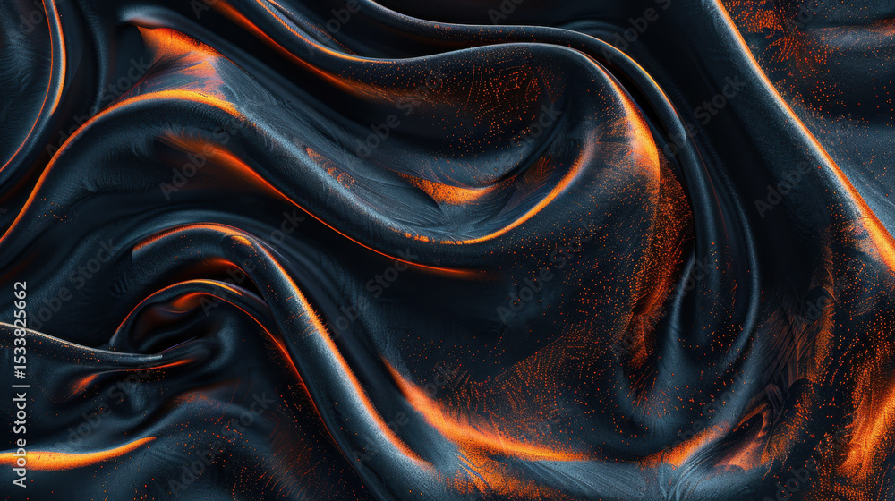 Poster close up view of luxurious fabric with flowing curves and rich color palette of deep black and vibra