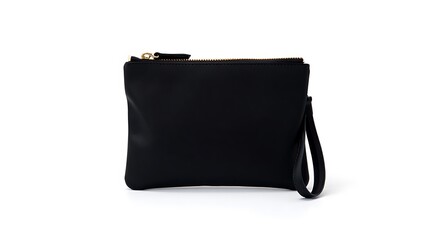 Fototapeta premium Black leather zipper pouch with wrist strap