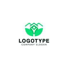 Houses logo with person and leaves. Original modern logo.