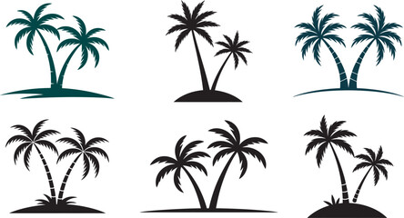Minimalist Palm Tree Silhouettes Vector Set - Tropical Nature and Summer Icons