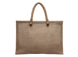 Stylish burlap tote bag with rope handles eco friendly shopping bag, Isolated On Transparent Background