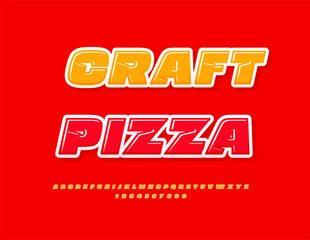 Vector Cooking poster Craft Pizza. Glossy Yellow Font. Modern Digital Alphabet Letters and Numbers set.