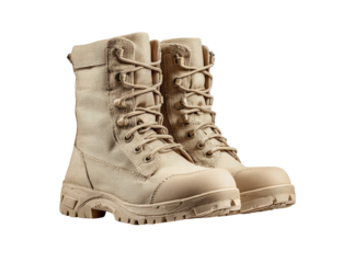 Durable tan military boots sturdy footwear combat ready, Isolated On Transparent Background