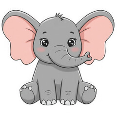Fototapeta premium Cute cartoon elephant isolated on transparent background for children's books, stickers, and educational materials.