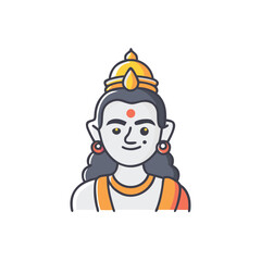 Illustrated portrait of a hindu deity king wearing a crown