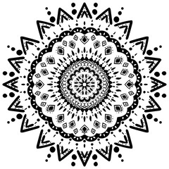 Intricate Mandala Circle in Black Line Art
