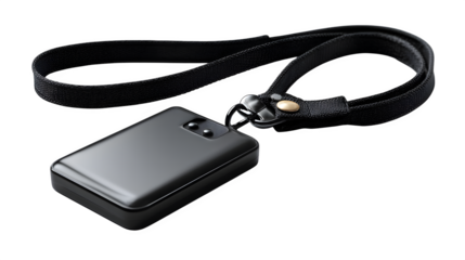 High quality, realistic photo of Lap-timing RFID transponder tag with strap, isolated on transparent background, product photography style