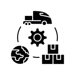 supply chain optimization black glyph icon.