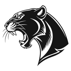 Menacing black jaguar head in bold silhouette shows teeth in a fearsome roar