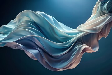 Abstract flowing teal and white fabric drape elegant swirling textile design