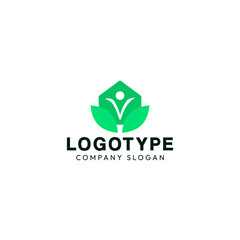 House logo with person and leaves. Original modern logo.