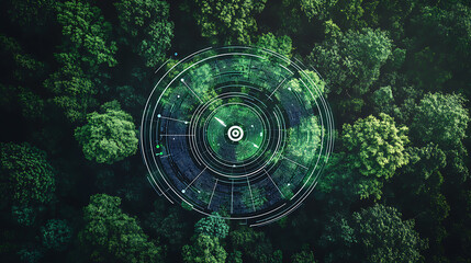 Aerial View of Forest with Digital Overlay