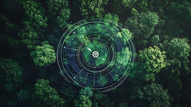 Aerial View of Forest with Digital Overlay