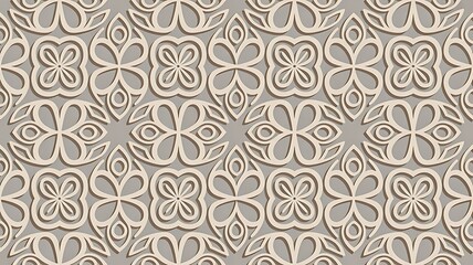 Retro floral pattern with beige and brown abstract symmetrical design

