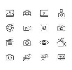 Photography and Video Line Icons Set Of Camera, Film, Recording, and Media Production Vector illustration.

