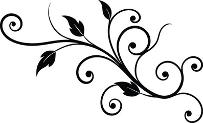 Silhouette Of A Decorative Swirl With Foliagee - Autumn Themed Illustration