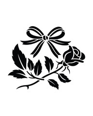 Elegant Vector Rose and Ribbon Design Black Silhouette on White Background Floral Decoration Vector Illustration
