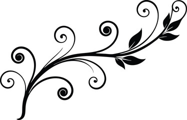 Silhouette Of A Decorative Swirl With Foliagee - Nature Inspired Digital Art