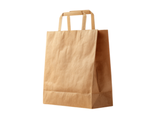 Brown paper shopping bag with handles isolated on black background, Isolated On Transparent Background
