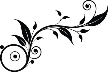 Silhouette Of A Decorative Swirl With Foliagee - Seasonal Decor Concept