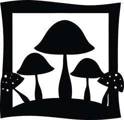 Silhouette Of A Square Frame With Mushrooms - Autumn Themed Illustration