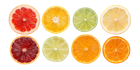 Assorted citrus fruit slices isolated on transparent background