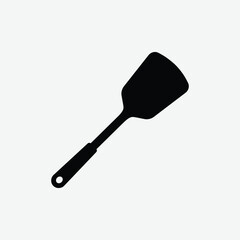 Download a high-quality black spatula vector silhouette on a clean white background, perfect for kitchen-themed designs, icons, prints, and digital projects.