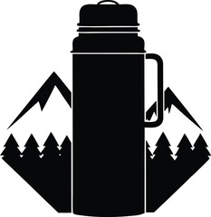 Silhouette Of A Thermos With Mountain Scene - Premium Design Element