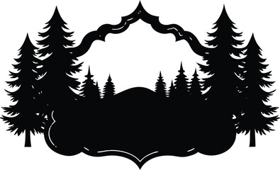 Silhouette Of A Vintage Border With Forest Accents - Autumn Themed Illustration