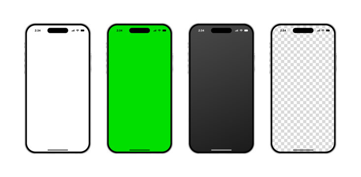 iPhone 16 Pro Max realistic mobile phone mockup with blank green screen, black and transparent display for advertisement and social media template. Smartphone vector illustration