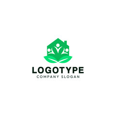 House logo with people and leaves. Original modern logo.