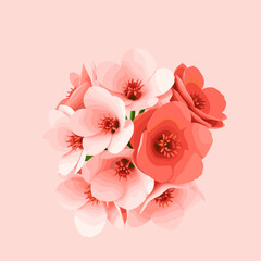 Delicate Coral and Peach Blossom Bouquet Illustration