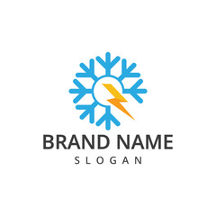 Air Conditioning Logo, HVAC Logo Concept with Fire Heating Cooling Snowflake Conditioning with bolt symbol