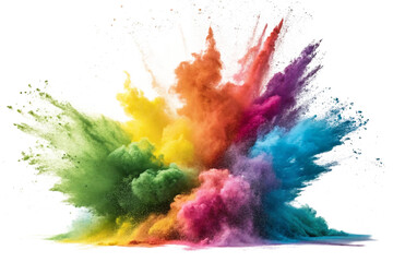 Rainbow color powder explosion isolated on transparent background