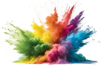 Rainbow color powder explosion isolated on transparent background