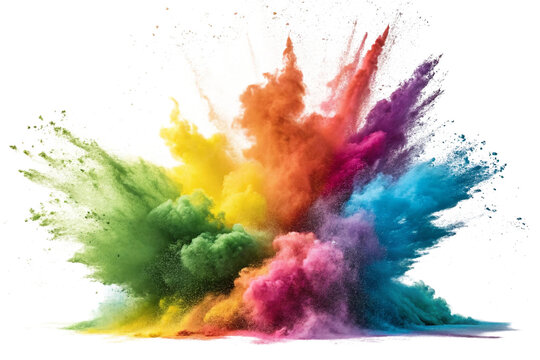 Rainbow color powder explosion isolated on transparent background