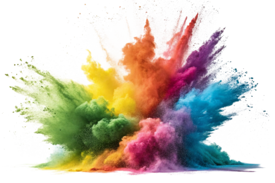 Rainbow color powder explosion isolated on transparent background