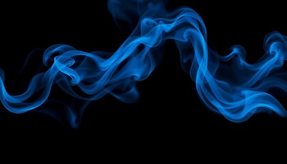 Ethereal blue smoke swirls against a stark black backdrop,   airy,   fantasy